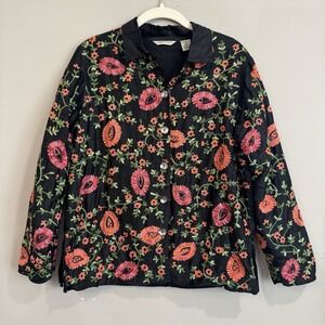 Vintage Laura Ashley Raw Silk Black Heavily Embroidered Floral Paisley Shacket S